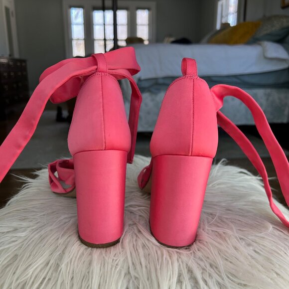 ASOS New Look Block Satin Heel Salmon/Pink Size 9 - Picture 10 of 10